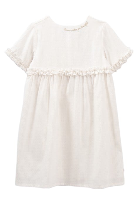 GIRL'S WHITE JACQUARD DRESS WITH GOLD STRIPES 1