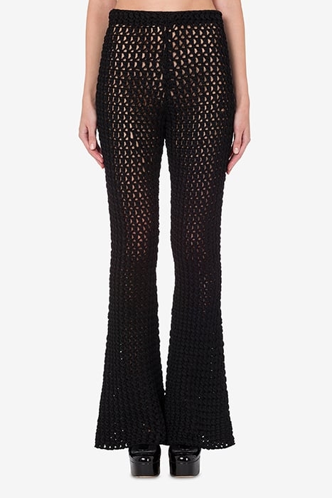 CROCHET EFFECT COTTON RIBBON TROUSERS BLACK 1