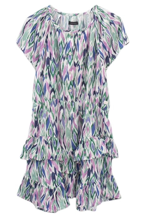 GIRLS’ OFF-WHITE IKAT DIAMOND PRINT ASYMMETRIC DRESS 2