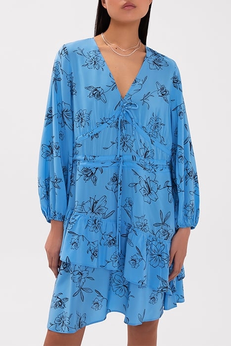 NIA MINI LENGTH RUFFLE DRESS FLOWER SUMMER SKY 1