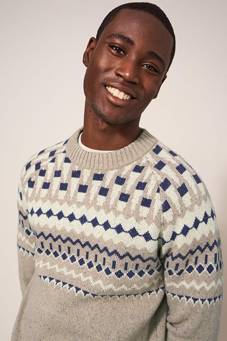 NORDIC YOKE FAIRISLE CREW DARK NATURAL 5