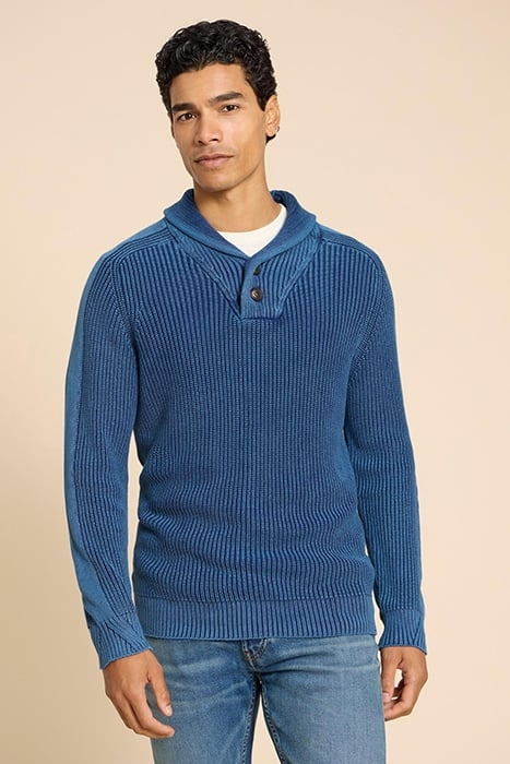 RIBBED SHAWL NECK JUMPER DARK NAVY 1