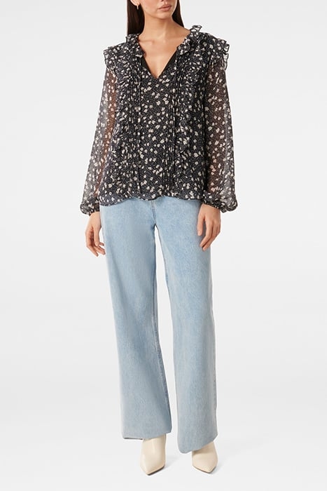 CODY RUFFLE PINTUCK BLOUSE NAVY FOLEY DITSY 3