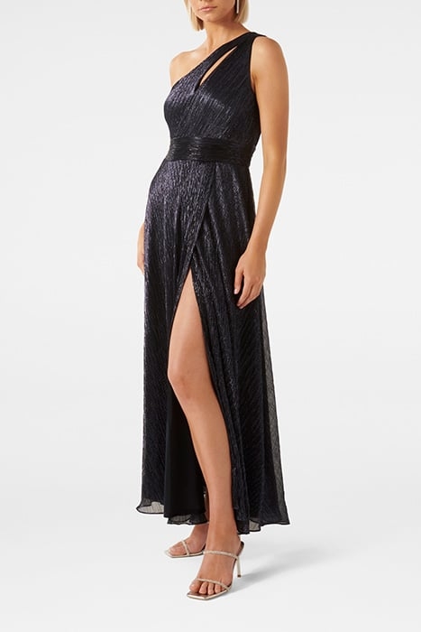 BILLIE ASYMM PLISSE MIDI DRESS NAVY 4