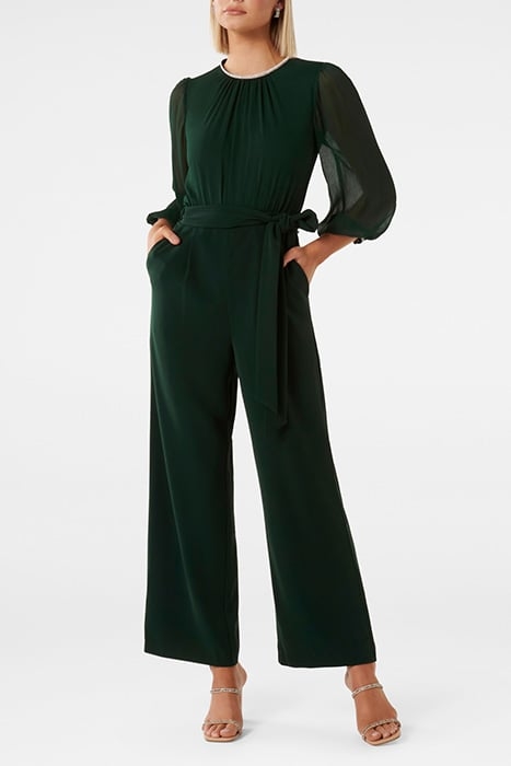 NATALYA LONG SLEEVE JUMPSUIT DARK GREEN 1