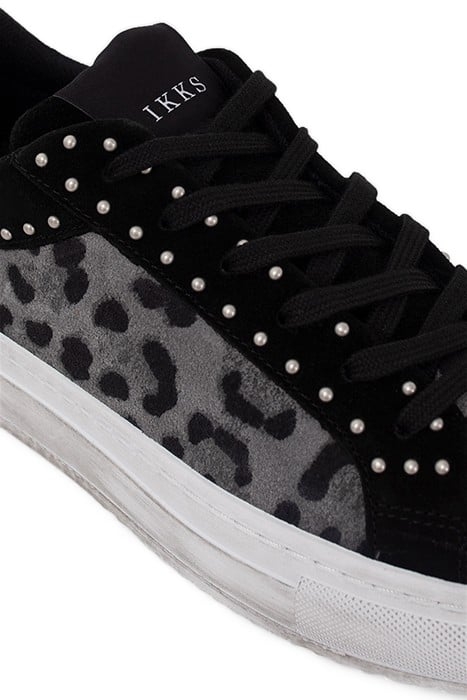 BLACK LEOPARD MOTIF SUEDE STUDDED TRAINERS 6
