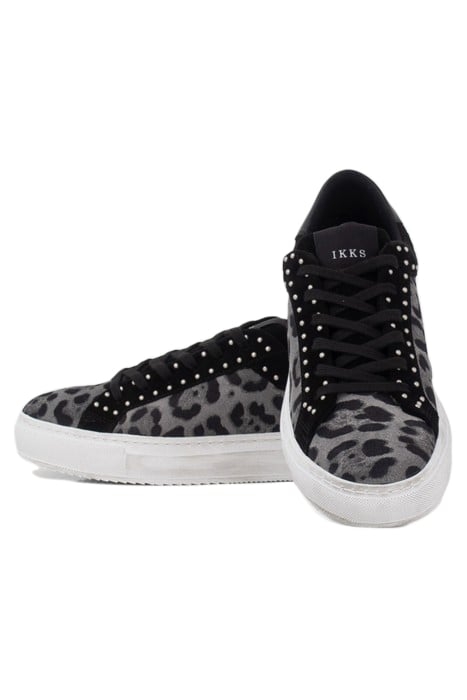 BLACK LEOPARD MOTIF SUEDE STUDDED TRAINERS 4