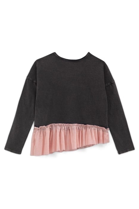 GIRLS’ GREY MIXED-FABRIC T-SHIRT WITH TULLE 3