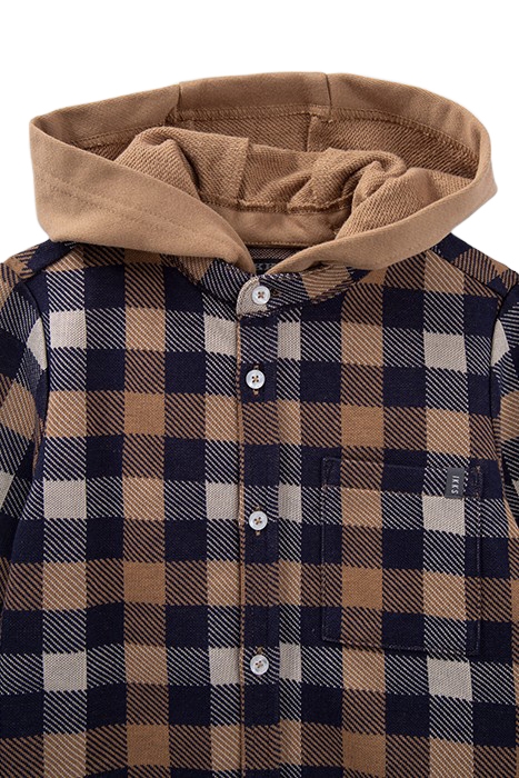 BOYS' CAMEL CHECK SHIRT WITH DETACHABLE HOOD 5