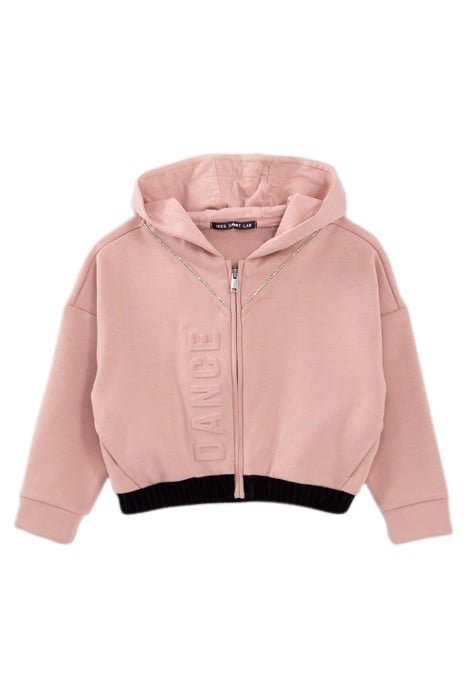 PINK EMBOSSED SLOGAN CROPPED CARDIGAN 1