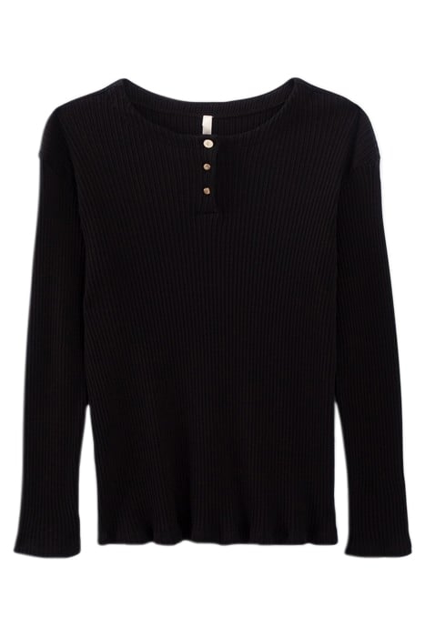 BLACK BUTTONED ROUND NECK T-SHIRT 1