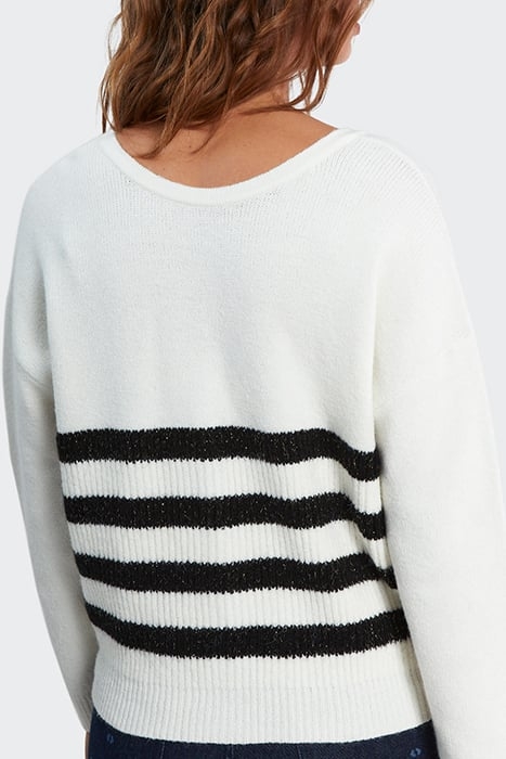 WHITE KNIT CARDIGAN WITH BLACK STRIPES 2