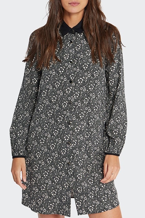 BLACK GRAPHIC FLOWER PRINT SHIRT-DRESS 1