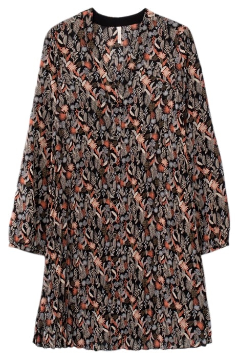 BLACK PLANT PRINT PLEATED DRESS 4