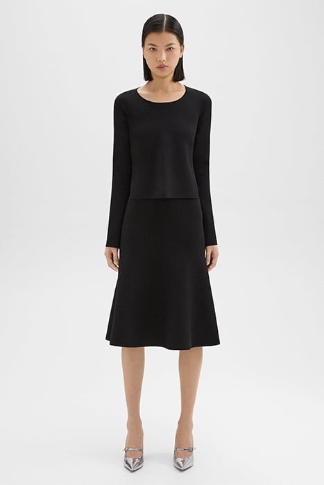 LAYERED TRUMPET DRESS IN CREPE KNIT BLACK 1