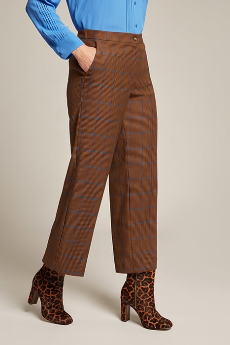 CHEQUERED CROPPED TROUSERS BROWN 3