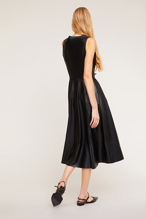 LEATHER EFFECT CIRCLE SKIRT DRESS BLACK 2