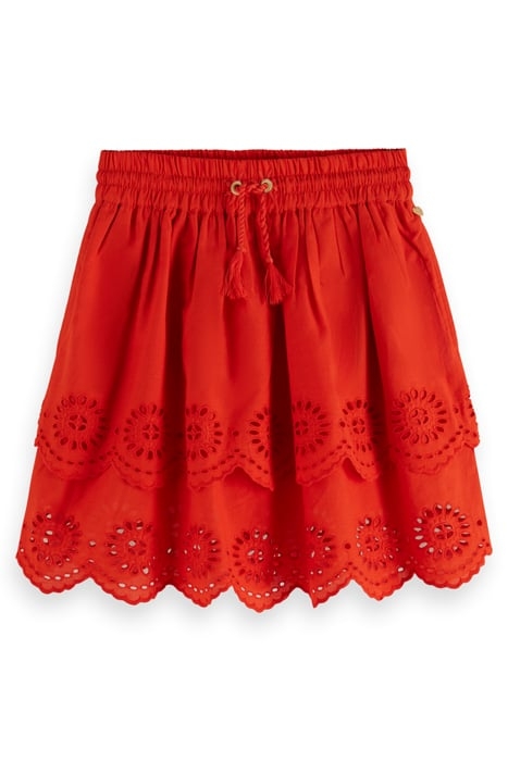 TIERED BRODERIE ANGLAISE SKIRT LOBSTER RED 1