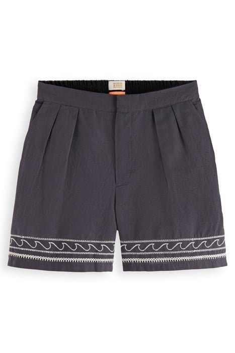 PALM EMBROIDERED HIGH RISE LINEN SHORT ANTRA 3