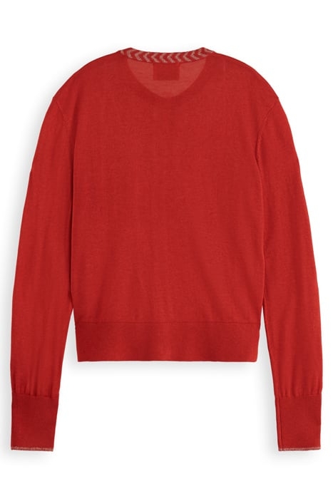 JACQUARD TRIM CREW NECK CARDIGAN RUSTIC CORAL 2