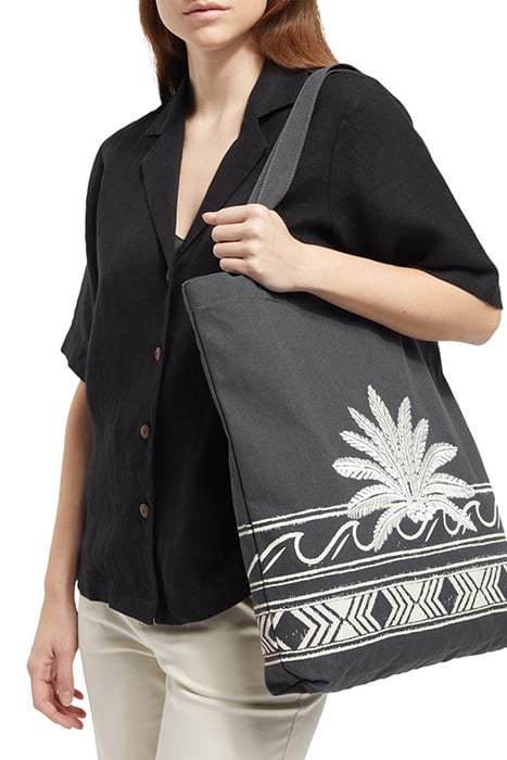 CANVAS TOTE BAG WITH EMBROIDER PALM WAVE BORDER 2