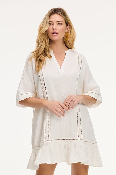 CORFU DRESS MOUSSELINE WAFFLE JET STREAM WHITE 1