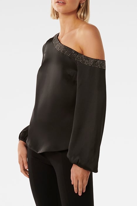 ANYA ASYMMETRIC EMBELLISHED TOP BLACK 5