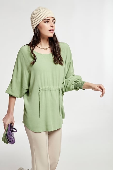 CREPE VISCOSE DRAWSTRING WAIST TOP GREEN 1