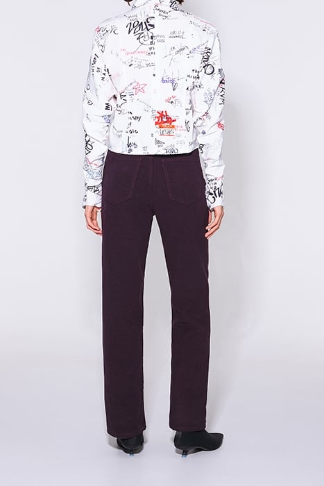 DARK BURGUNDY VELVET STRAIGHT-CUT TROUSERS 2