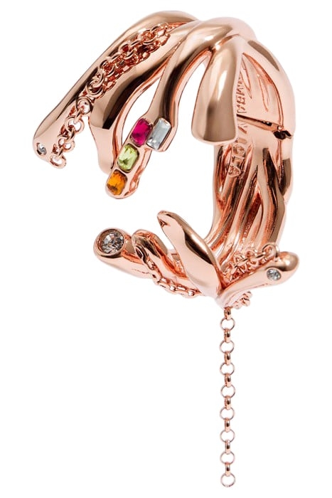 HINGED BRACELET WITH TEXTURE, CHAINS AND CRYSTALS 3