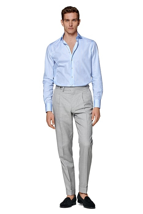 LIGHT BLUE STRIPED TWILL SLIM FIT SHIRT 3