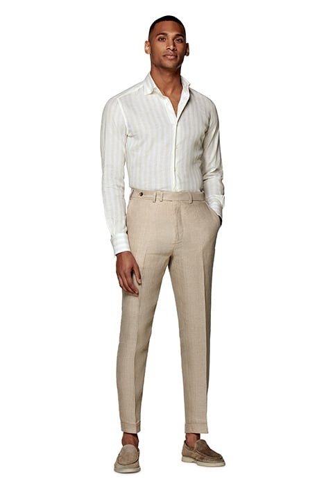 LIGHT BROWN STRIPED SLIM FIT SHIRT 3