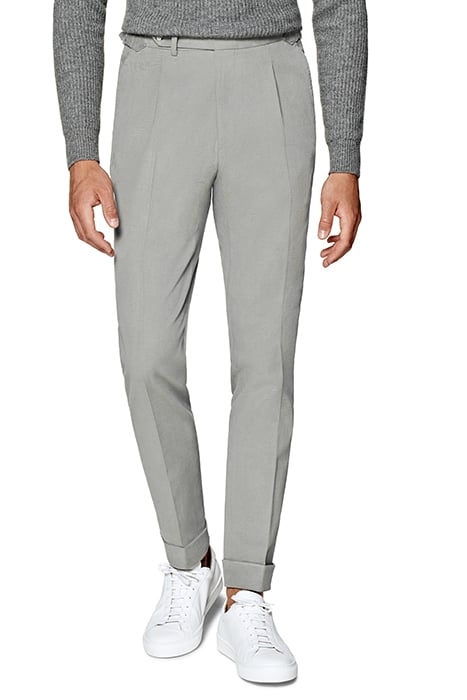GREY TWILL SLIM LEG TAPERED TROUSERS 1