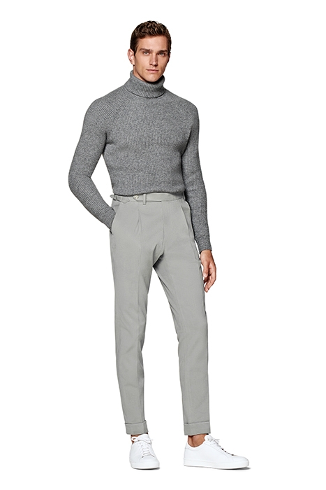 GREY TWILL SLIM LEG TAPERED TROUSERS 4