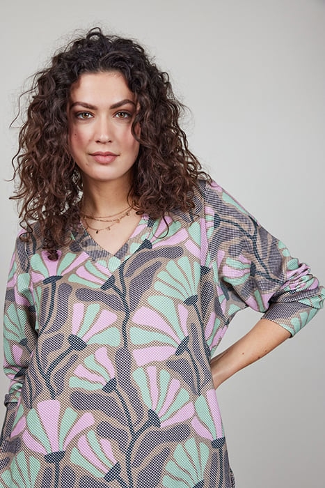 SWEAT DRESS CHILLY PRINT SAND WITH COSMIC FLOWER PRINT 5