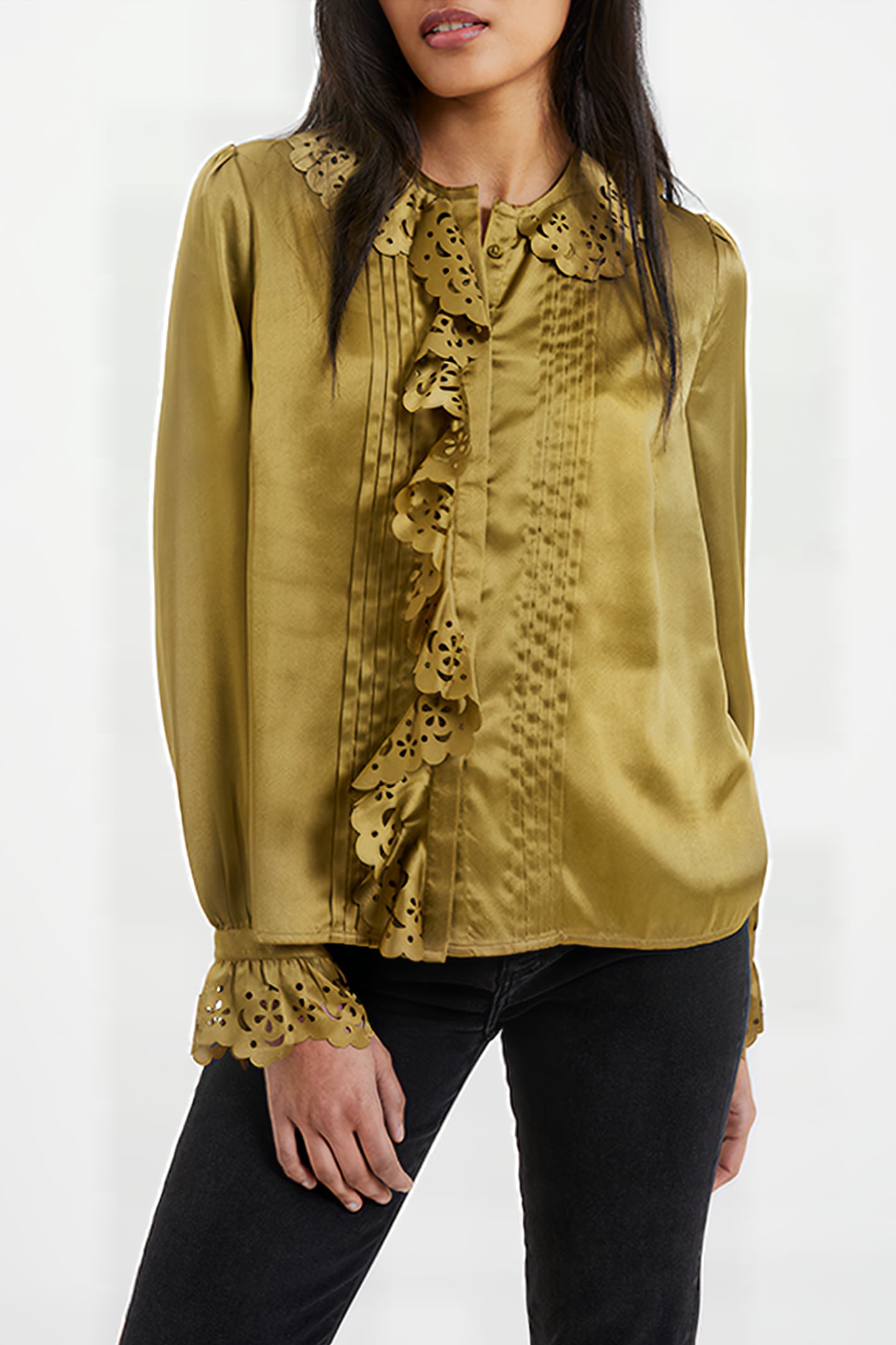 ALEEYA SATIN LACE DETAIL BLOUS BROWN 4