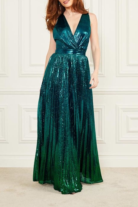 BRYCE PLEATED DRESS ORNATE TEAL MULTI 1