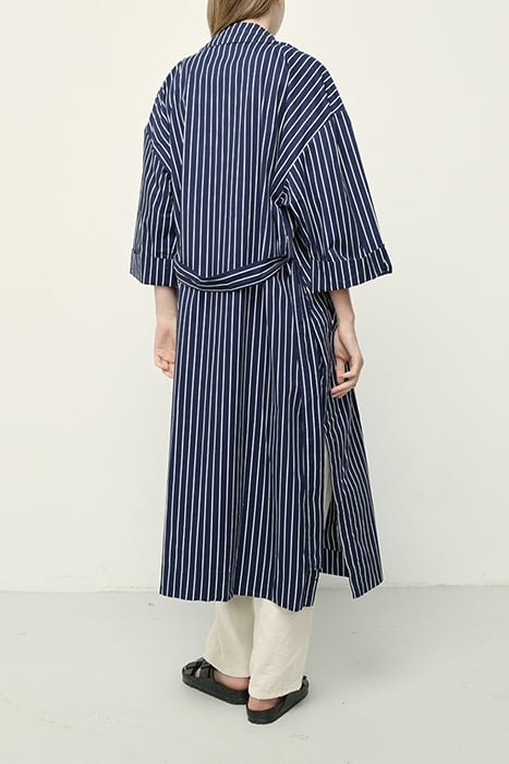 OVERSIZED BELTED LONG TRENCH RAYURES NAVY 2