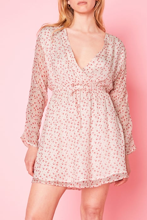 LOOSE LONG-SLEEVE PRINTED WRAP MINI DRESS ELISE 1