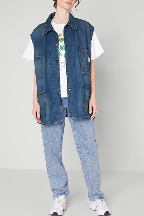STRAIGHT MID-LENGTH SLEEVELESS JACKET BLUE DIRTY 3