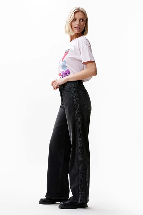 LOOSE FIT JEANS WITH LACE DETAIL WASHED BLACK 5