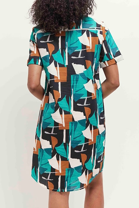 RAIN - GREEN GRASS SHIRT DRESS WITH ARTY ABSTRACTION PRINT 2