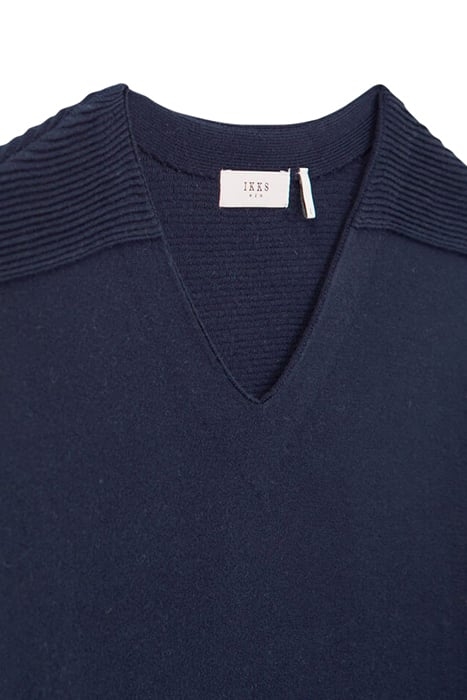 NAVY V.NECK SWEATER WITH OTTOMAN RIBBING 5
