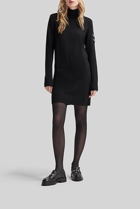 BLACK BEADED SHOULDER FUNNEL NECK KNITTED DRESS 2