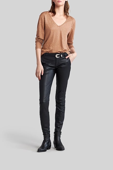 BEIGE STUDDED FOIL LINEN T.SHIRT 3