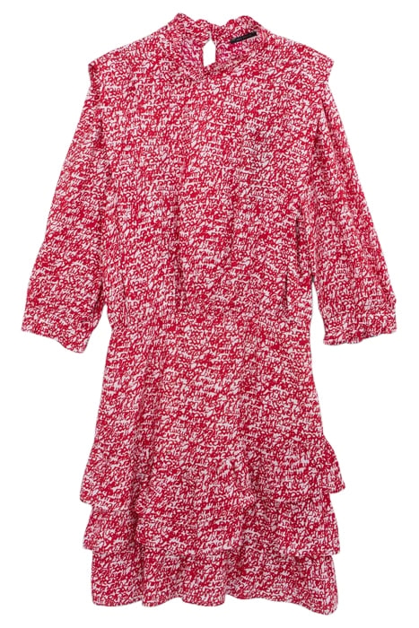 RED TAG PRINT RUFFLED DRESS 3