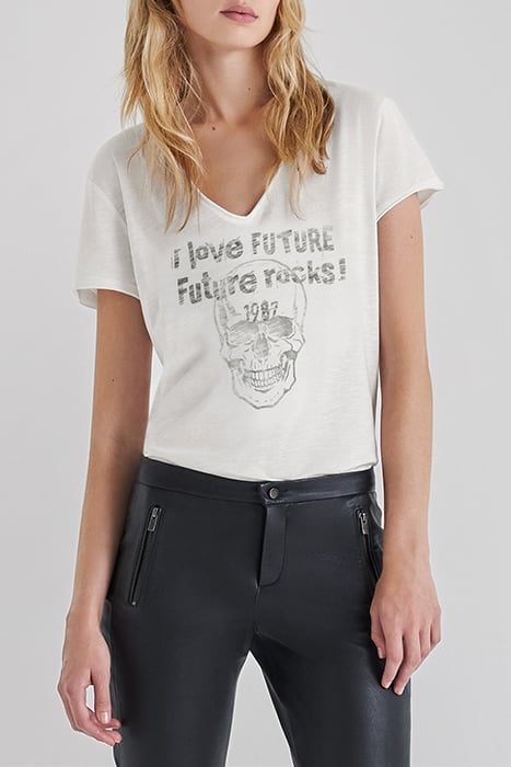 WHITE ORGANIC COTTON T-SHIRT WITH SKULL IMAGE 1