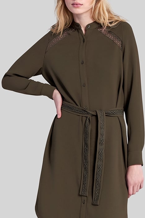 KHAKI RECYCLED DRESS WITH TONE-ON-TONE LACE PANEL 4