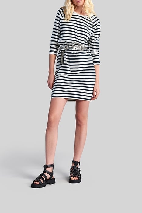 ECRU SAILOR-STRIPE DRESS WITH BADGE ON SLEEVE 2