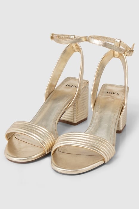 METALLIC GOLD LEATHER HEELED SANDALS 3
